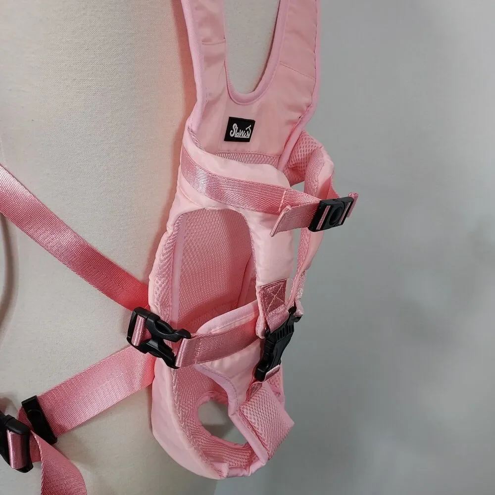 Slow Pet Front Dog Carrier Backpack Adjustable Wrap Around Hands Free Pink Small